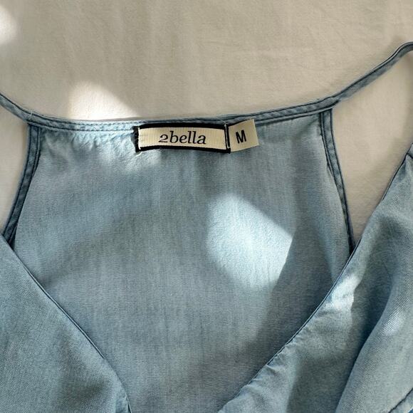 2Bella Blue Ruffled Edge Tencel Knee Length Dress Size Medium - Picture 8 of 13